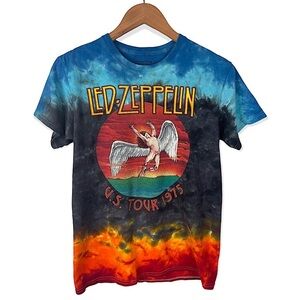 Led Zeppelin Graphic Front T-Shirt US Tour 1975 Tie Dye Casual Rock